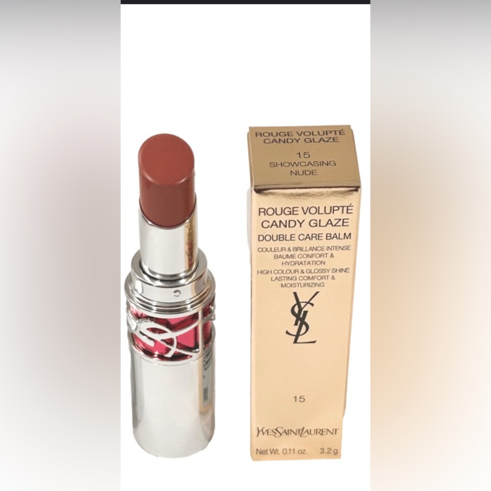Yves Saint Laurent FULL SIZE Loveshine Candy Glaze Lipstick 15 Showcasing Nude